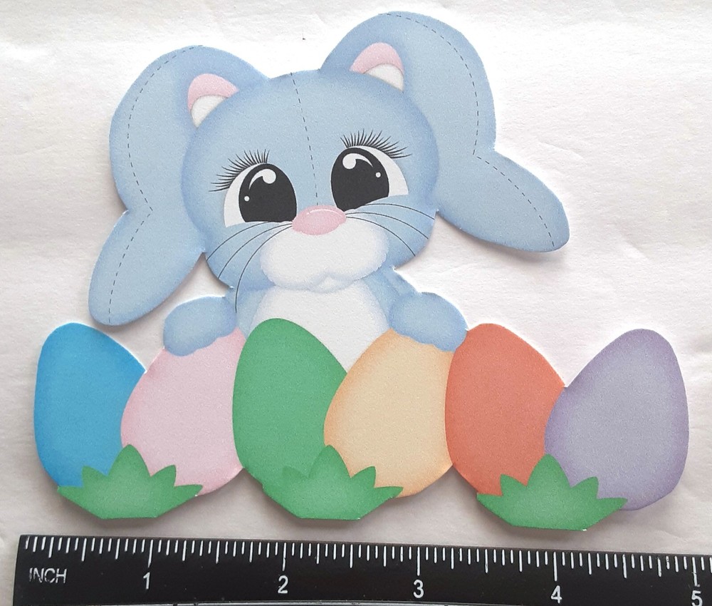Blue Easter Bunny Colored Eggs Scrapbook Card Making Embellishment