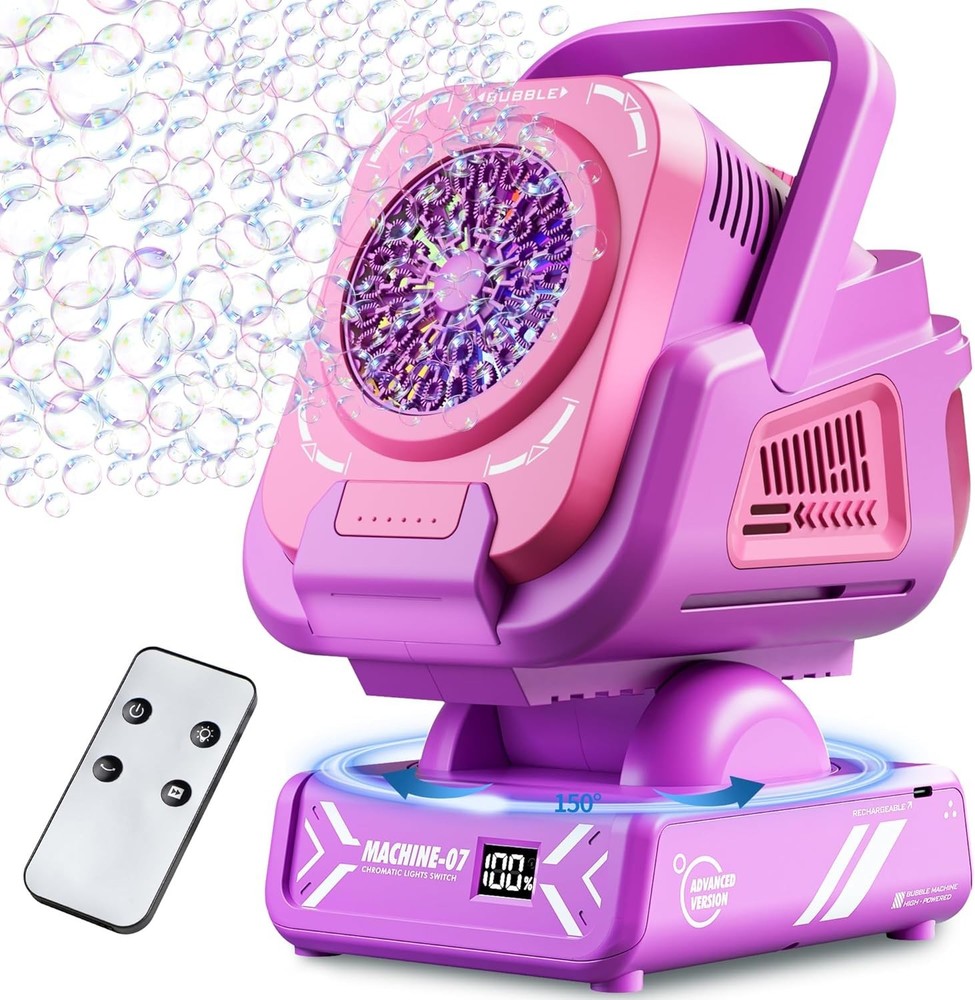 2025 Upgraded Bubble Machine with Remote Control Automatic Rotation & RGB Lig...
