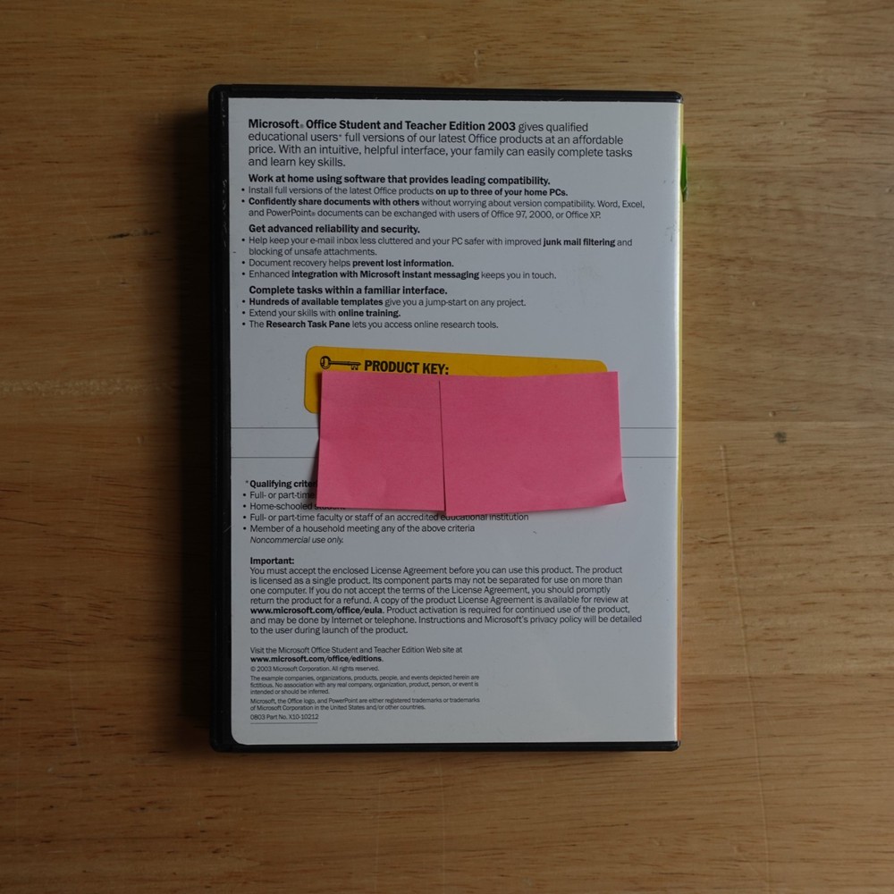 Microsoft Office Student and Teacher Edition 2003 Word Excel Key