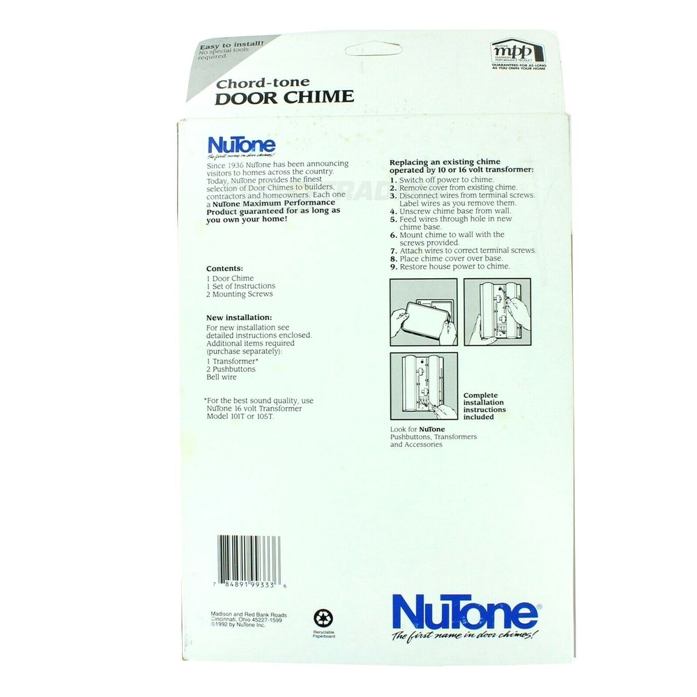 Nutone LA-39WH 2-Note Chord-tone Door Chime