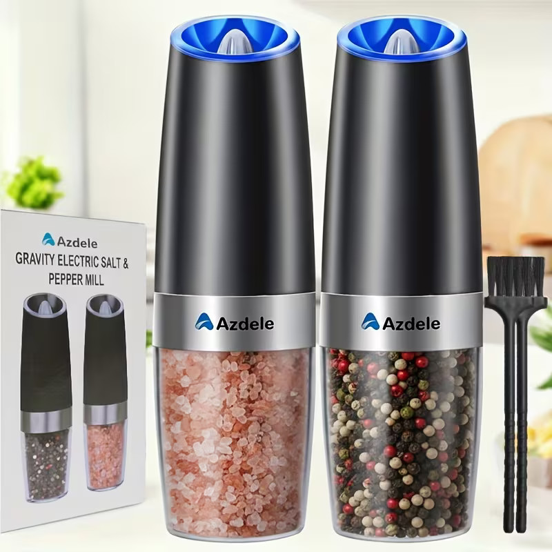 2 Pack Gravity Electric Salt and Pepper Grinder Mill Shaker Adjustable Automatic