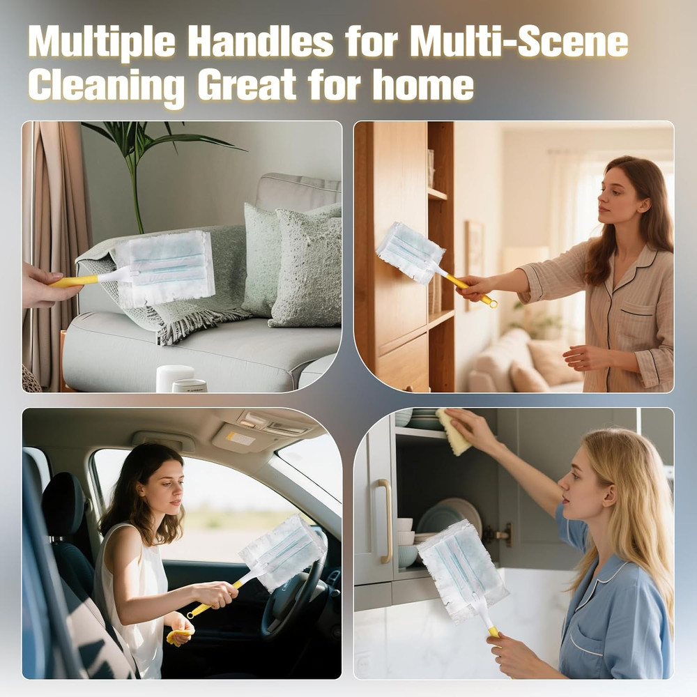 Replacement Dust Handle Sticks for Swiffer Duster Mop - 4 Pack, Yellow & White