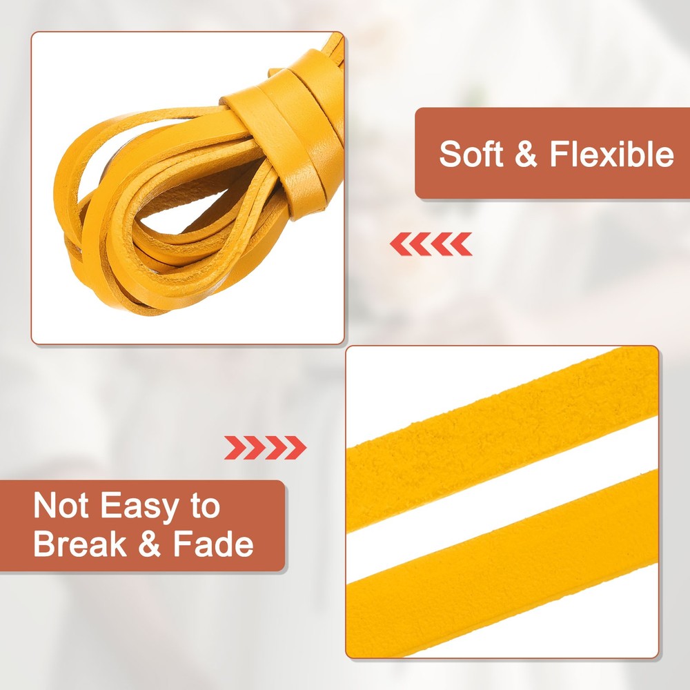Flat Leather Cord, 3.3 Yard 8mm Leather String Strips for DIY Crafts Yellow