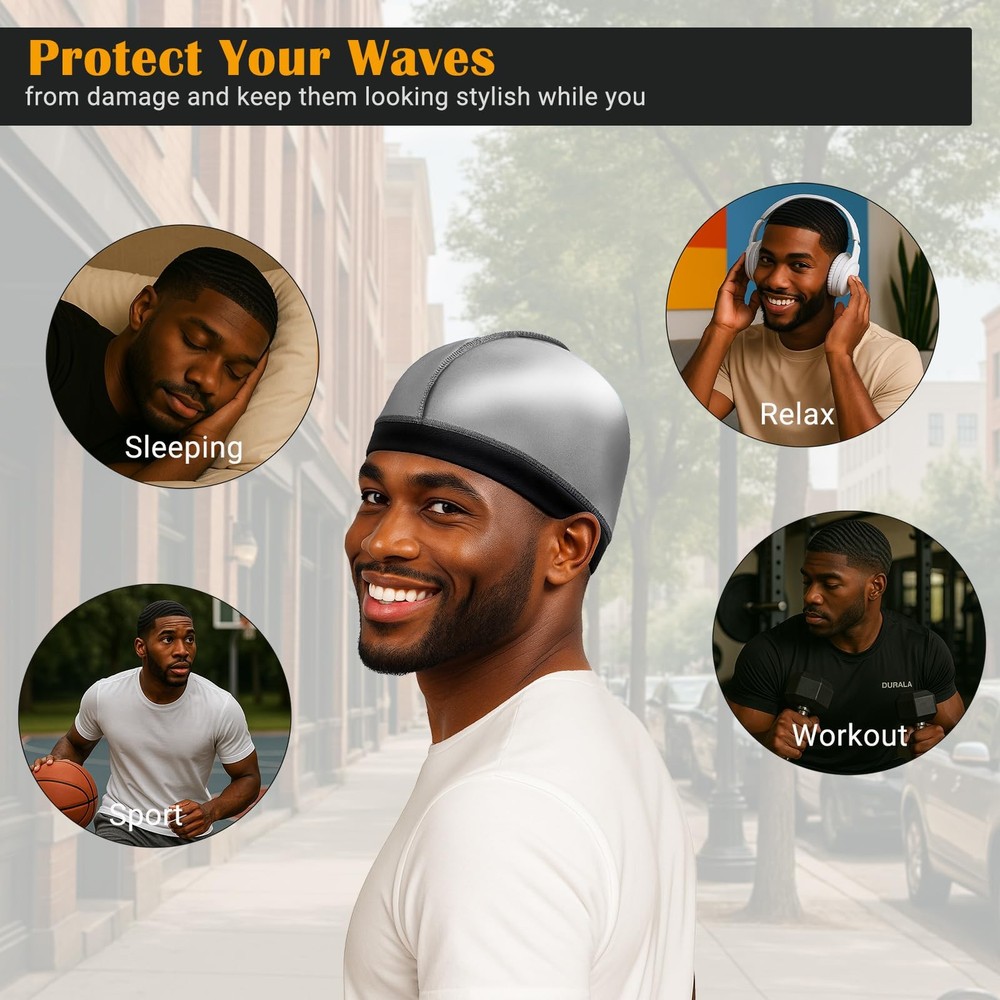 Super Elastic Wave Cap, Good Compression Stocking Cap for 360 540 720 Wave (B...