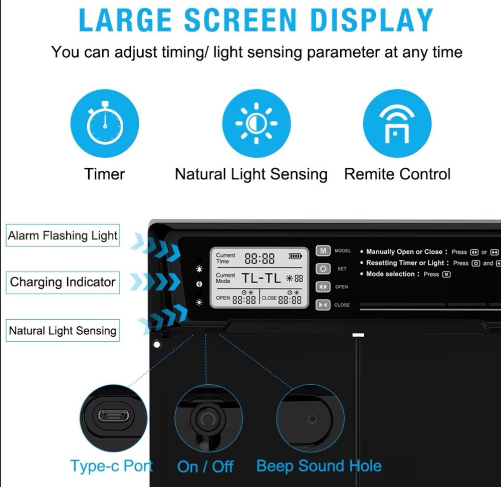 Automatic Chicken Coop Door with Timer & Light Sensor Solar Panel Chicken Coop