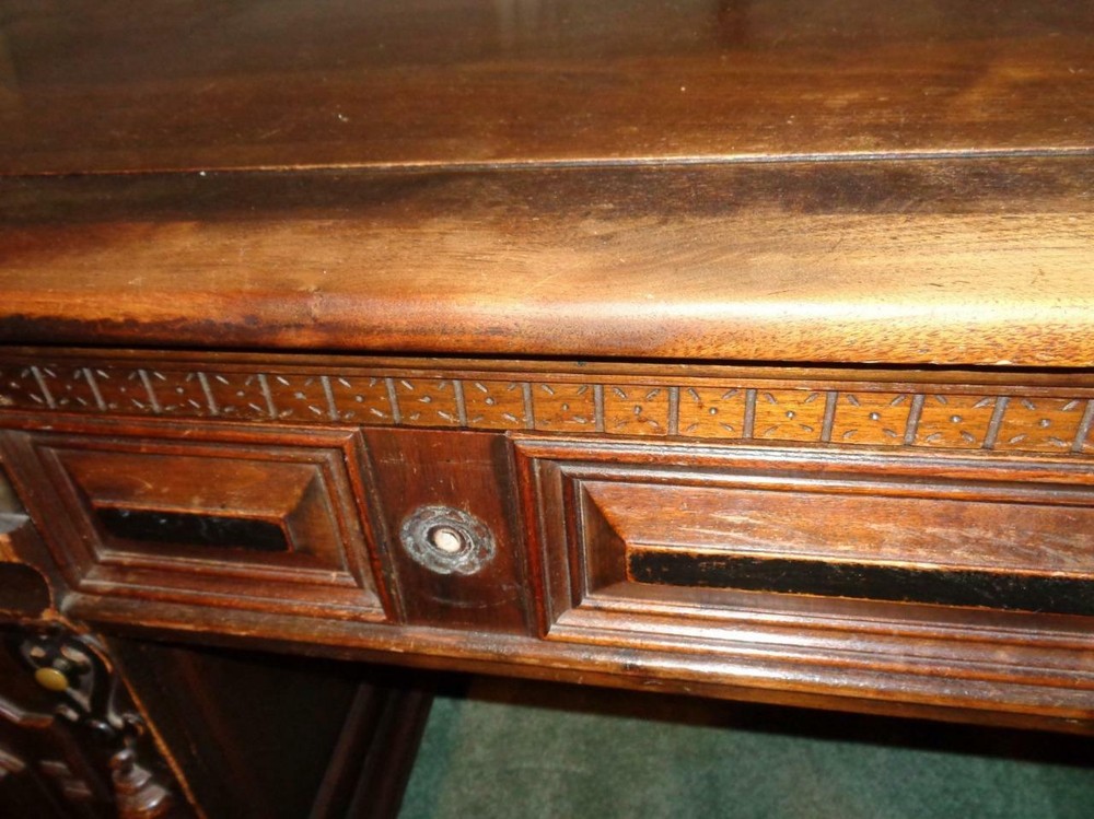 Antique Solid Walnut Partner Desk - EXQUISITE - AMAZING HISTORY - NEEDS TLC