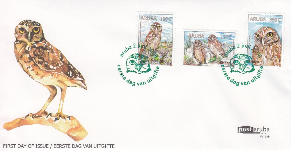 Aruba Issue FDC 2008 (138) Birds - Owls