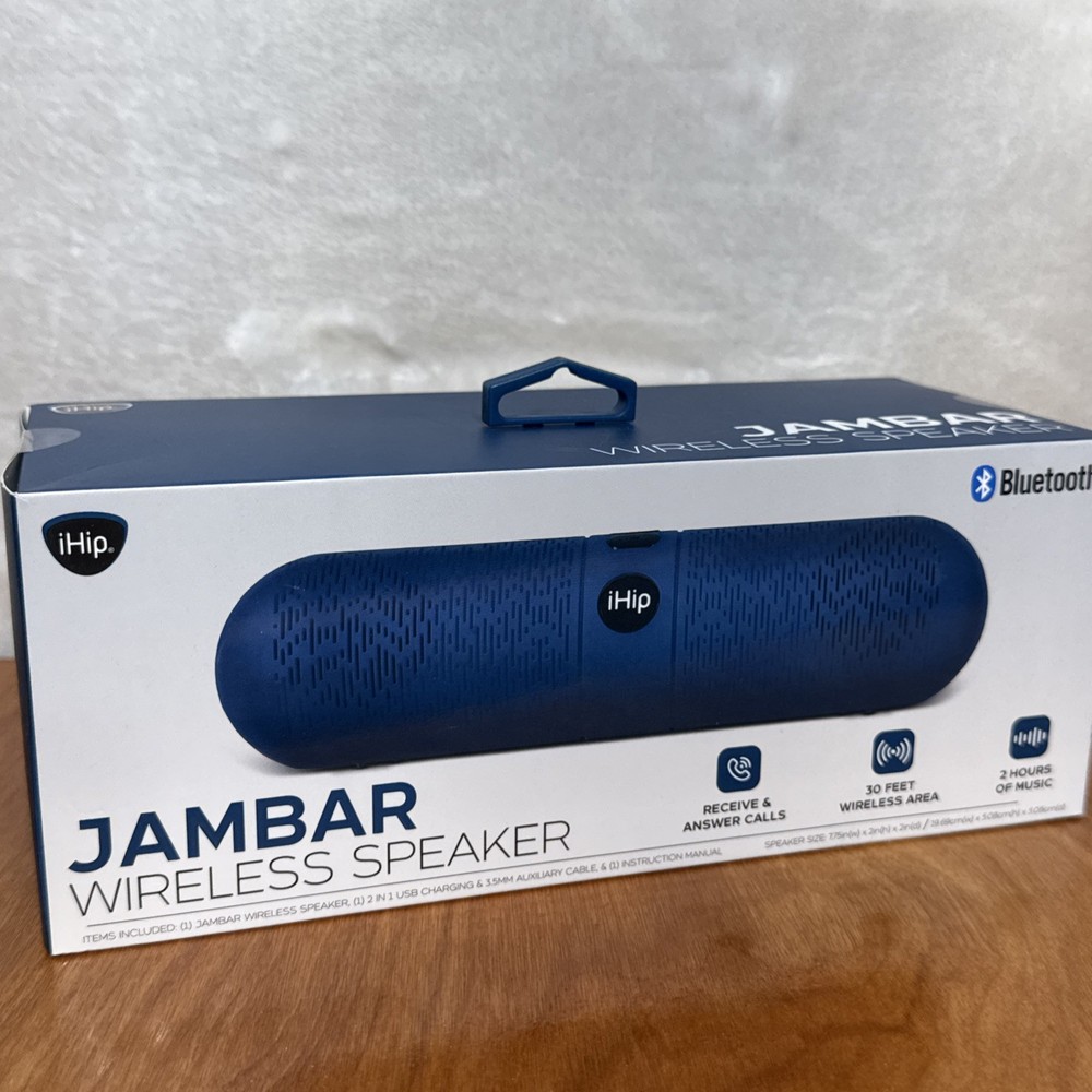 NEW iHip wireless bluetooth speaker JAMBAR 30' range White usbcharging AUX CABLE