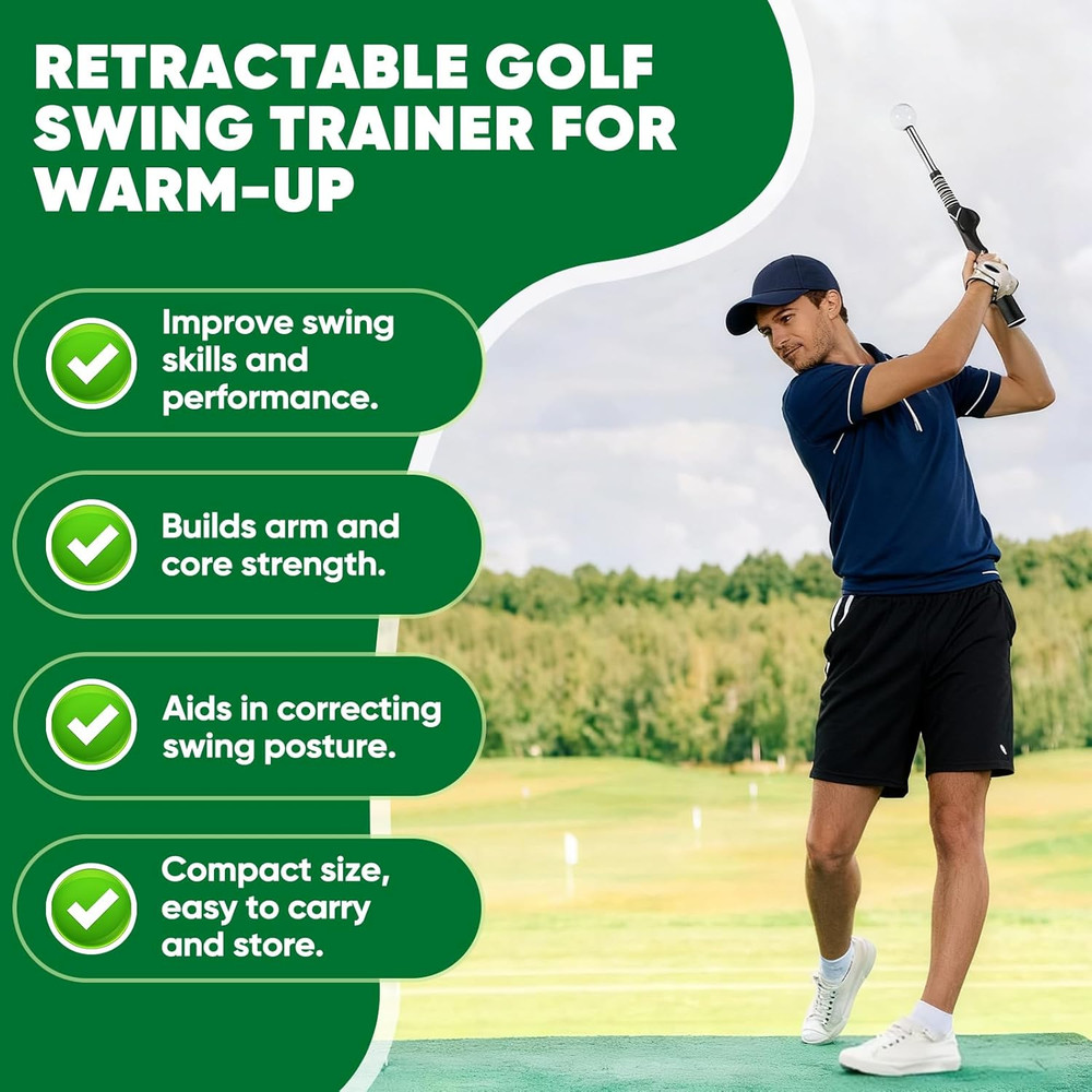 Retractable Golf Swing Training Aid - Audible Click Feedback Stick & Form Arm Ba