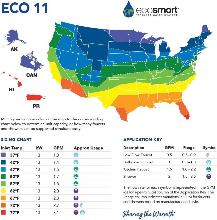 EcoSmart ECO 11 Electric Tankless Water Heater: 13kW 240V Self-Modulating