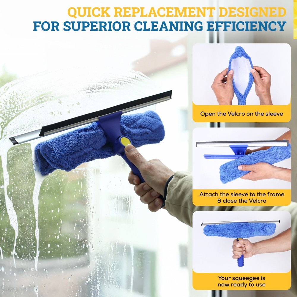 14" Window Combo Squeegee: Microfiber Scrubber Sleeve & Blade