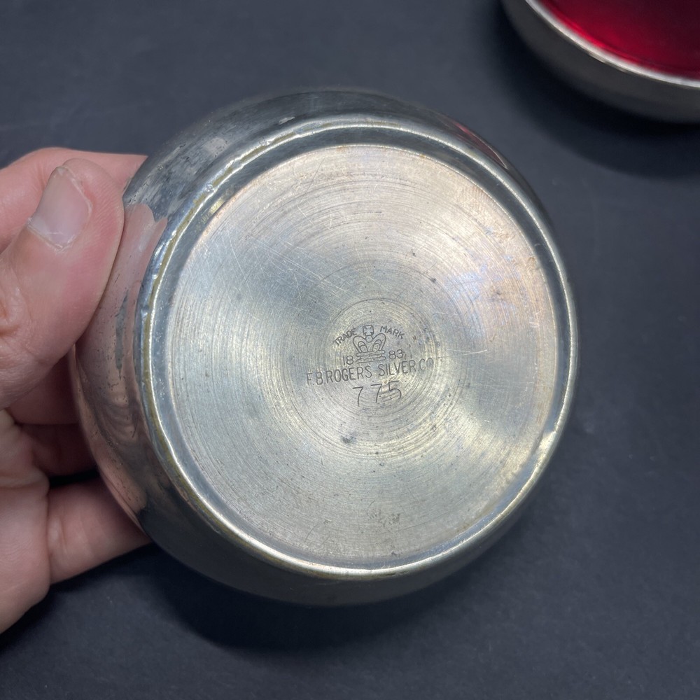 F.B.Rogers Silver Co 775 Ashtray Coasters (2) Ruby Red 1883 Trade Mark
