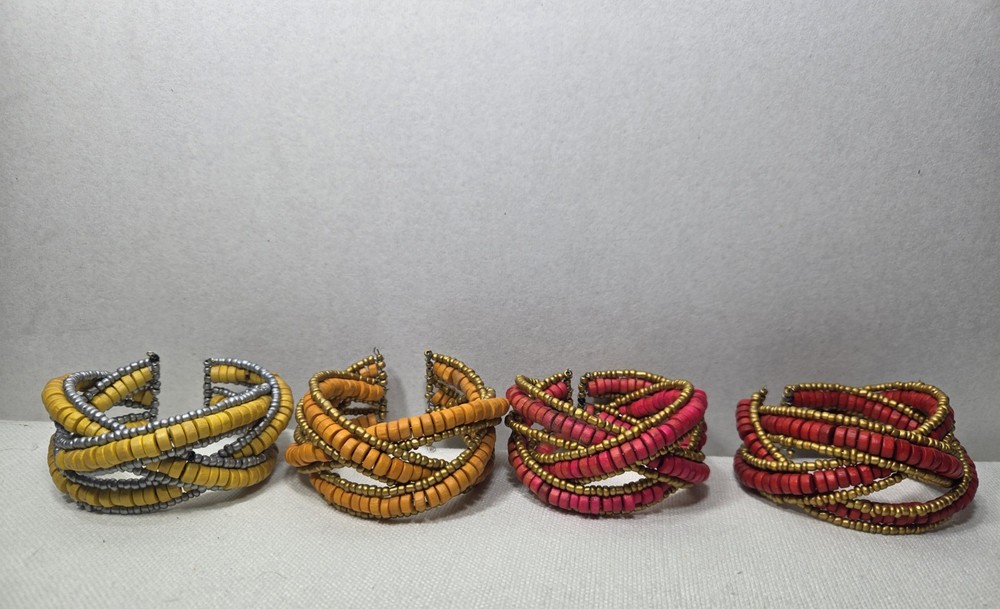 Handmade Multi colored on seed bead memory wire cuff bracelet