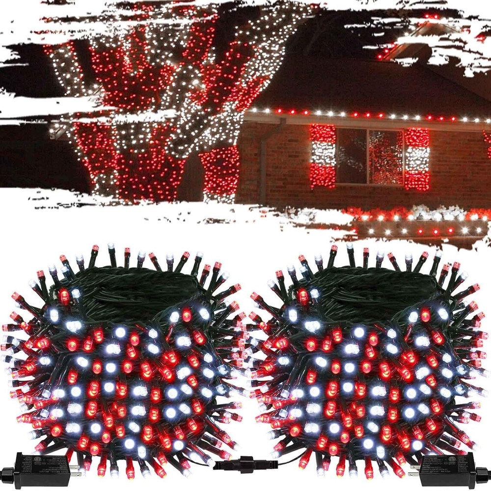 OZS Connectable Red and White Christmas 2Pack Total 400LED, &