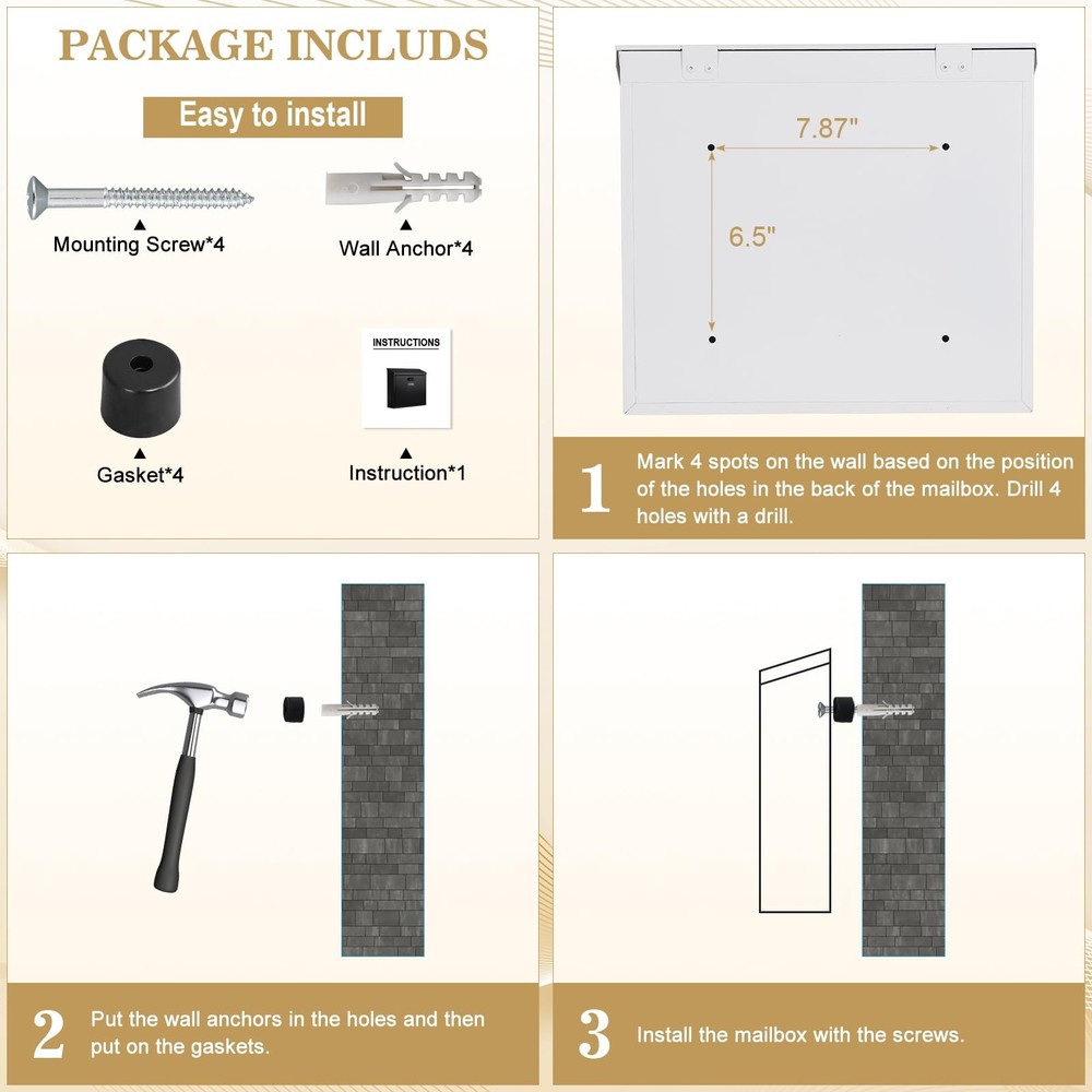 xydled Mail Boxes with Key Lock,Locking Mailbox Wall Mounted,Security White