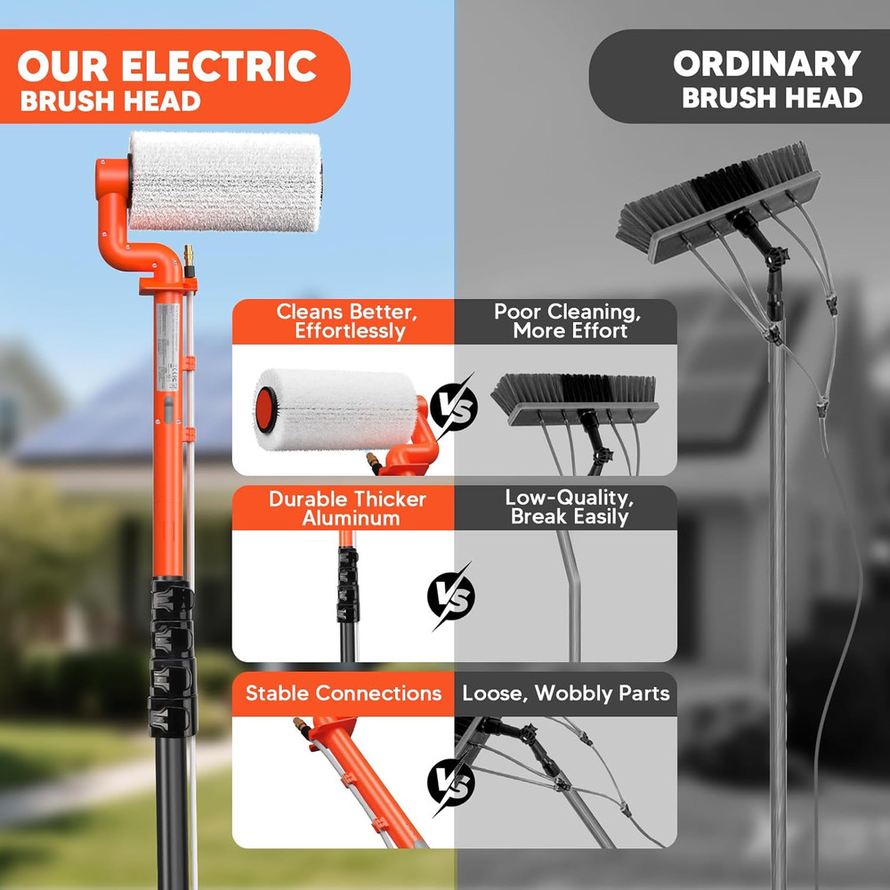 Electric Solar Panel Cleaning Brush: 20FT Adjustable Water Fed Pole Solar Panel