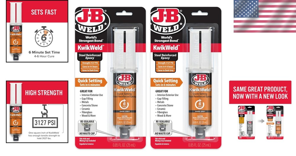 Fast Setting 2-Pack KwikWeld Epoxy - High Strength Repair Solution, Dark Grey