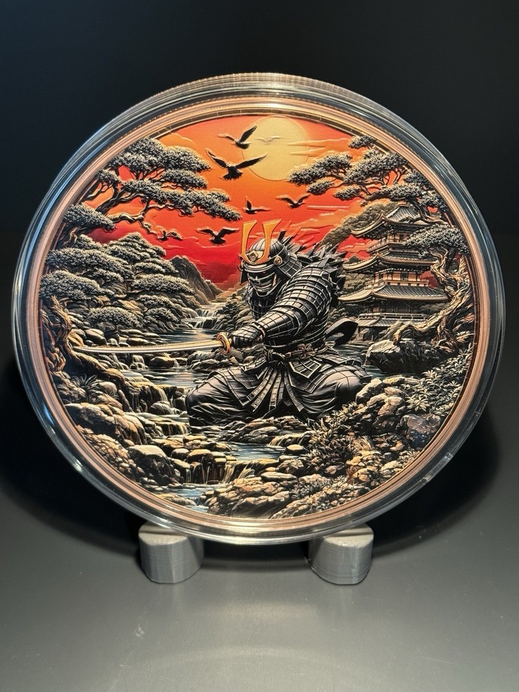 Warriors Samurai Colorized 1 Kg Kilo Copper Round with Capsule High Relief