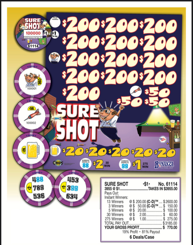 Pull Tab Tickets - Chips - Game - Sure Shot - 3,955 ct