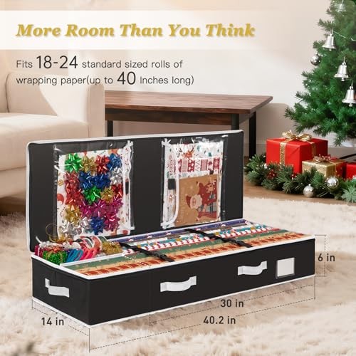 Gift Wrapping Paper Organizer Storage, Durable Underbed Storage Black