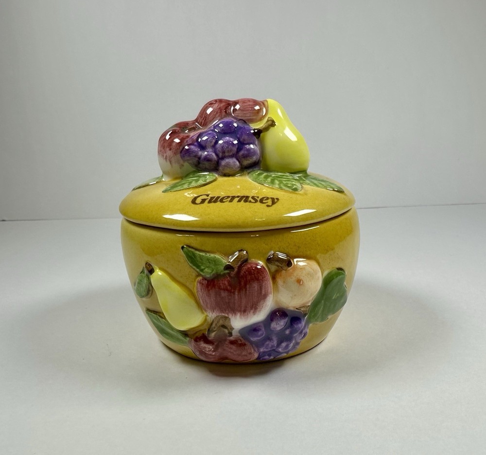Guernsey Ceramic Sugar Bowl With Fruit Embellishment