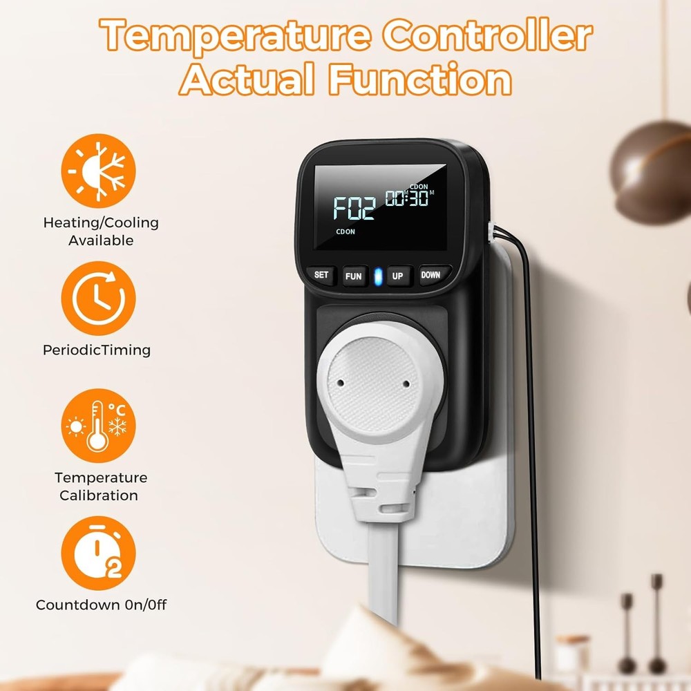 Diymore Digital Temperature Controller Outlet,1800W Plug in White