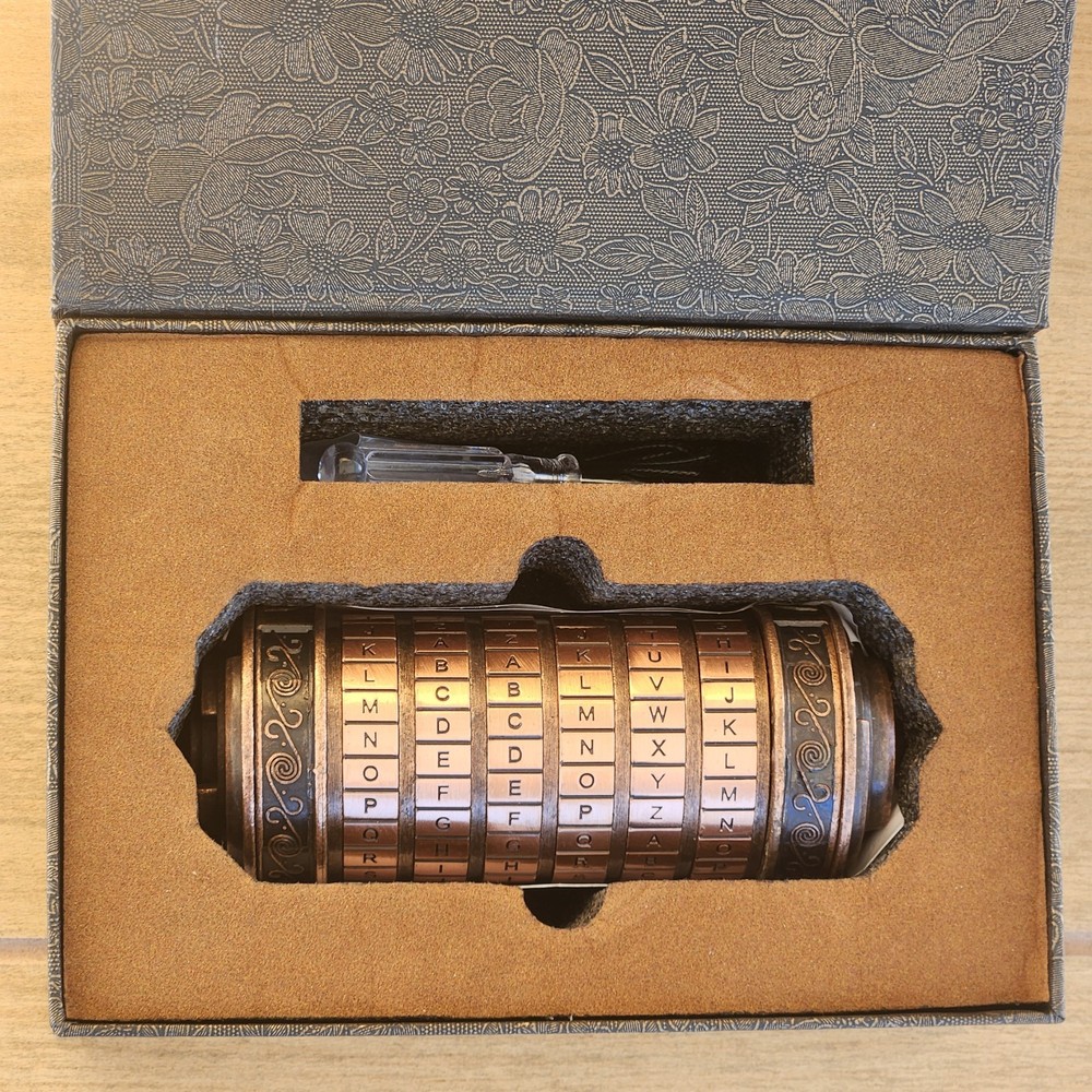 Da Vinci Code Cryptex Mini Replica Metal Puzzle Lock Box Case w/ Gift Box Bronze