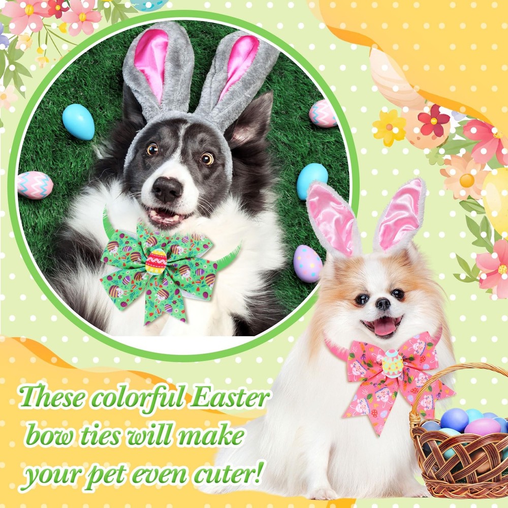 100 Pcs Easter Dog Bow Tie Collar Bulk Bunny Bow Tie Adjustable Easter Egg Ra...