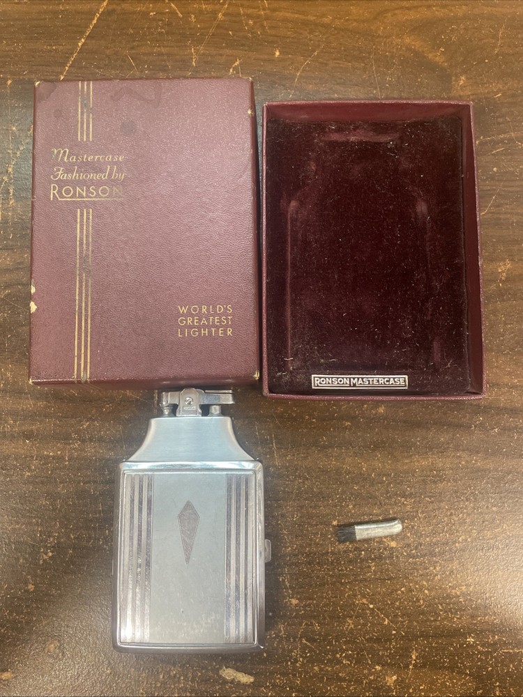 Vintage Ronson Mastercase Cigarette Case Lighter Combo with Brush Original Box