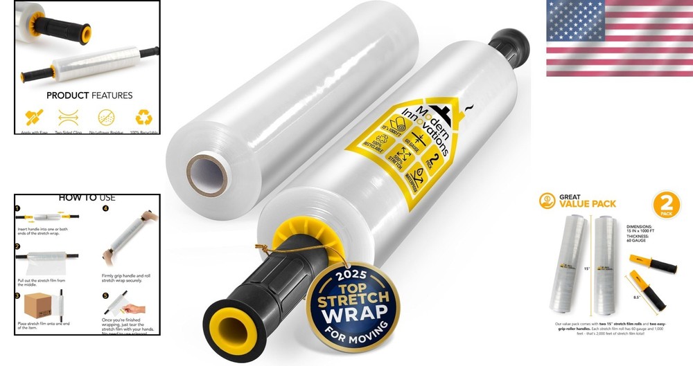Packing Supplies: 15" Heavy Duty Stretch Wrap 2-Pack