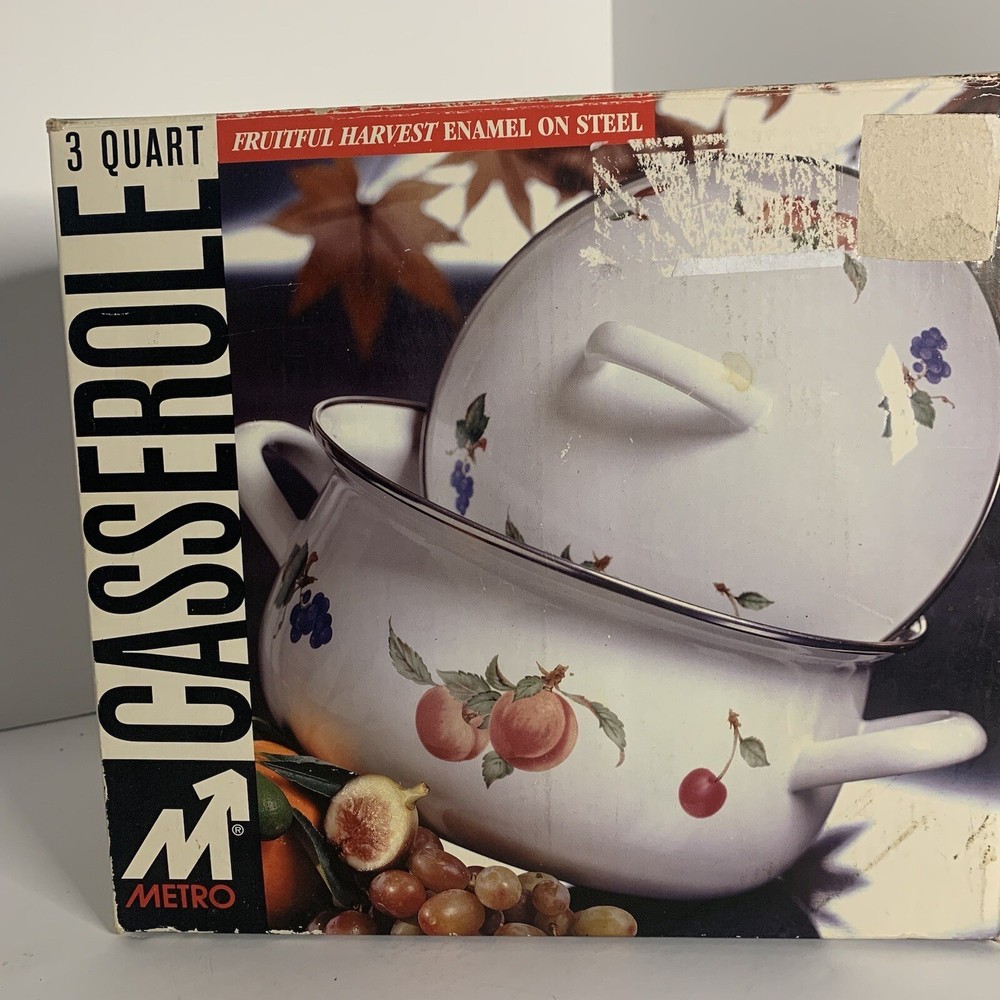 Vintage Metro Enamel Fruit Pattern THREE PIECE SET $40 Excellent condition boxed