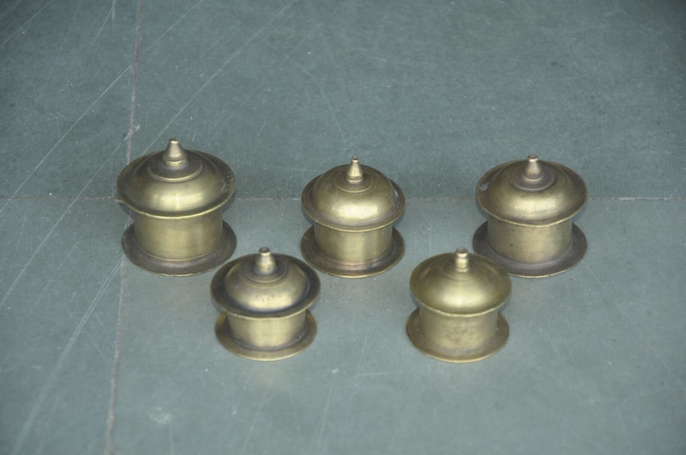 5 Pc Vintage Brass Handcrafted Fine Quality Different Pill/Powder Boxes