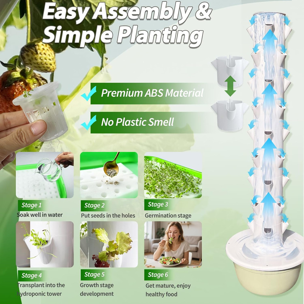 5.25ft Tall Hydroponics Growing System Tower, 9 Layers 36 Plant Spots Hydroponic