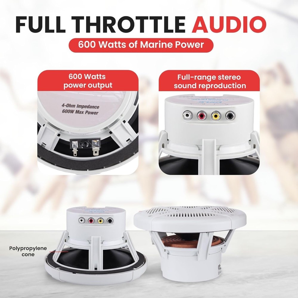 Pyle 6.5" Marine Bluetooth Receiver Speaker Kit - Waterproof (White)