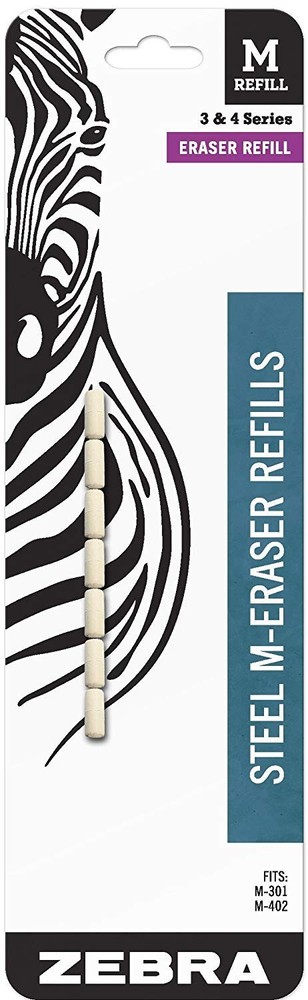 Zebra Steel M Mechanical Technical Pencil Eraser Refills, white, 7-Count