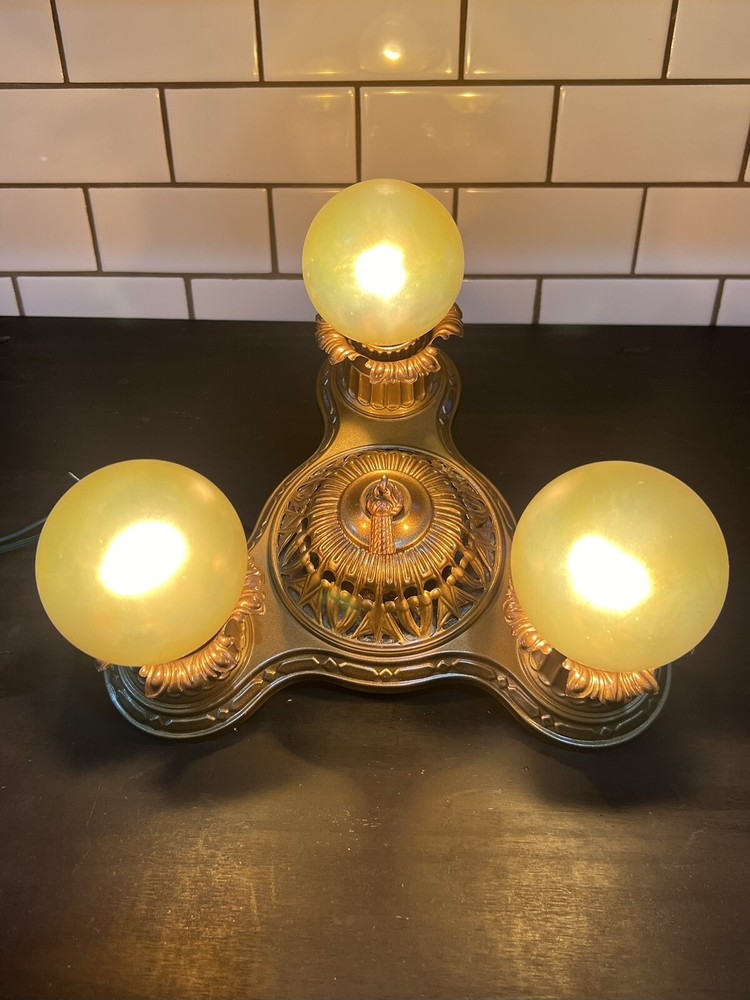Three Socket Antique Light Flush Mount Fixture Mica Wow! 27H