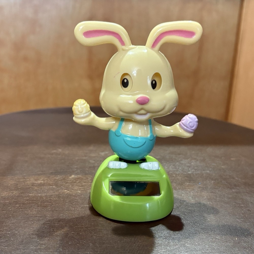 Solar Powered Dancing Bobblehead Figure Easter Bunny Tested Works