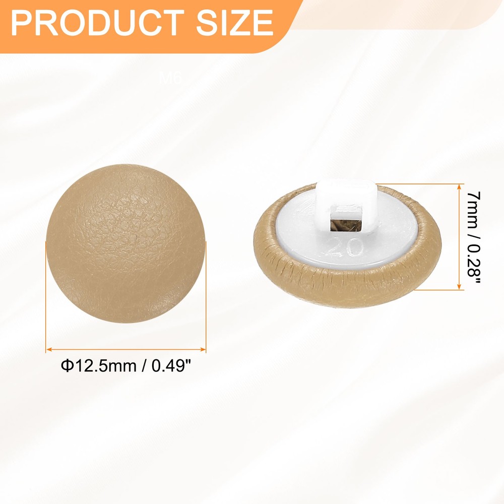 10pcs PU Leather Covered Button 12.5mm Plastic Shank Round Button, Camel