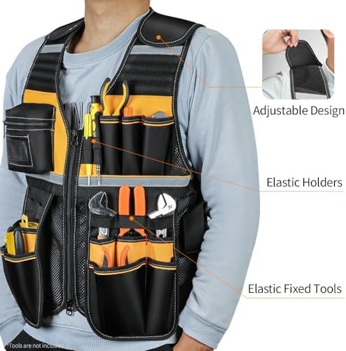 Multi Pocket Tool Vest With Reflective Strips