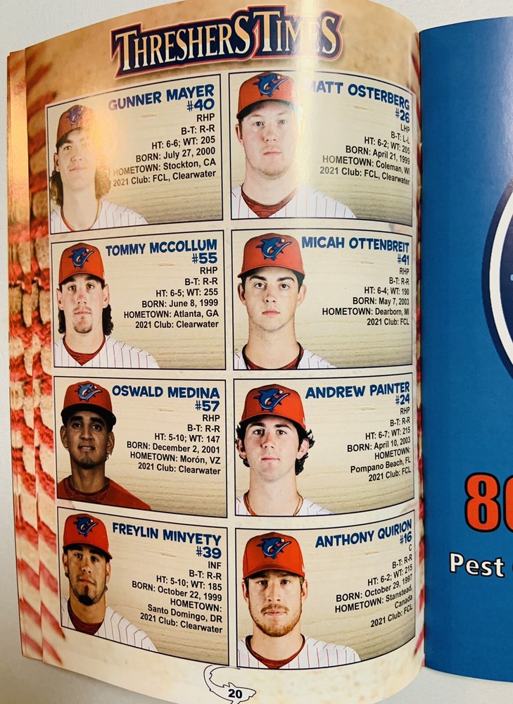 Andrew Painter May 2022 Clearwater Threshers Phillies Minor League MiLB Program