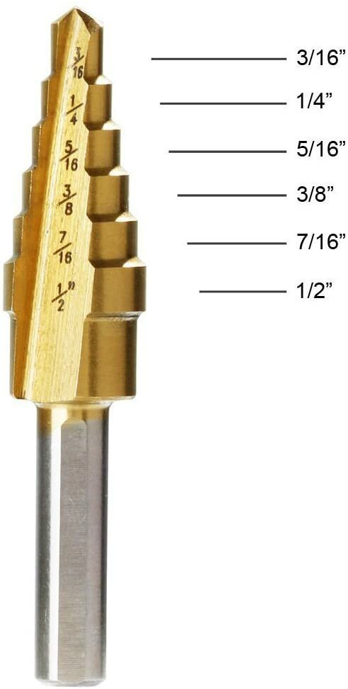 3 PIECE TITANIUM STEP STEPPED DOWN VARIABLE SIZE STEEL DRILL BIT UNIBIT TOOL SET