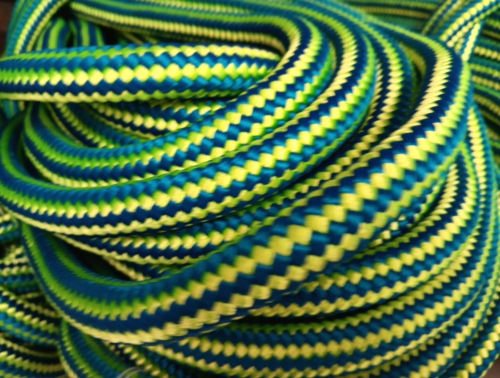 9/16 " x 130 ft. Double Braid Polyester. Arborist Industrial Rope. Blue/Lime