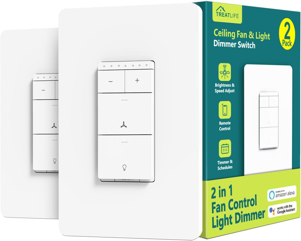 Smart Ceiling Fan Control and Dimmer Light Switch 2Pack, Neutral Wire Needed, 2.