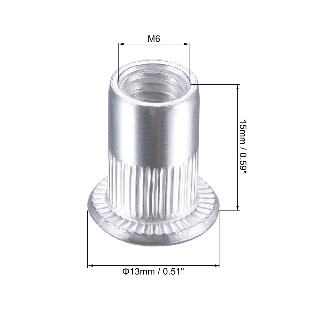 M6 Rivet Nuts Aluminium Alloy Knurled Flat Head Threaded Insert 50pcs