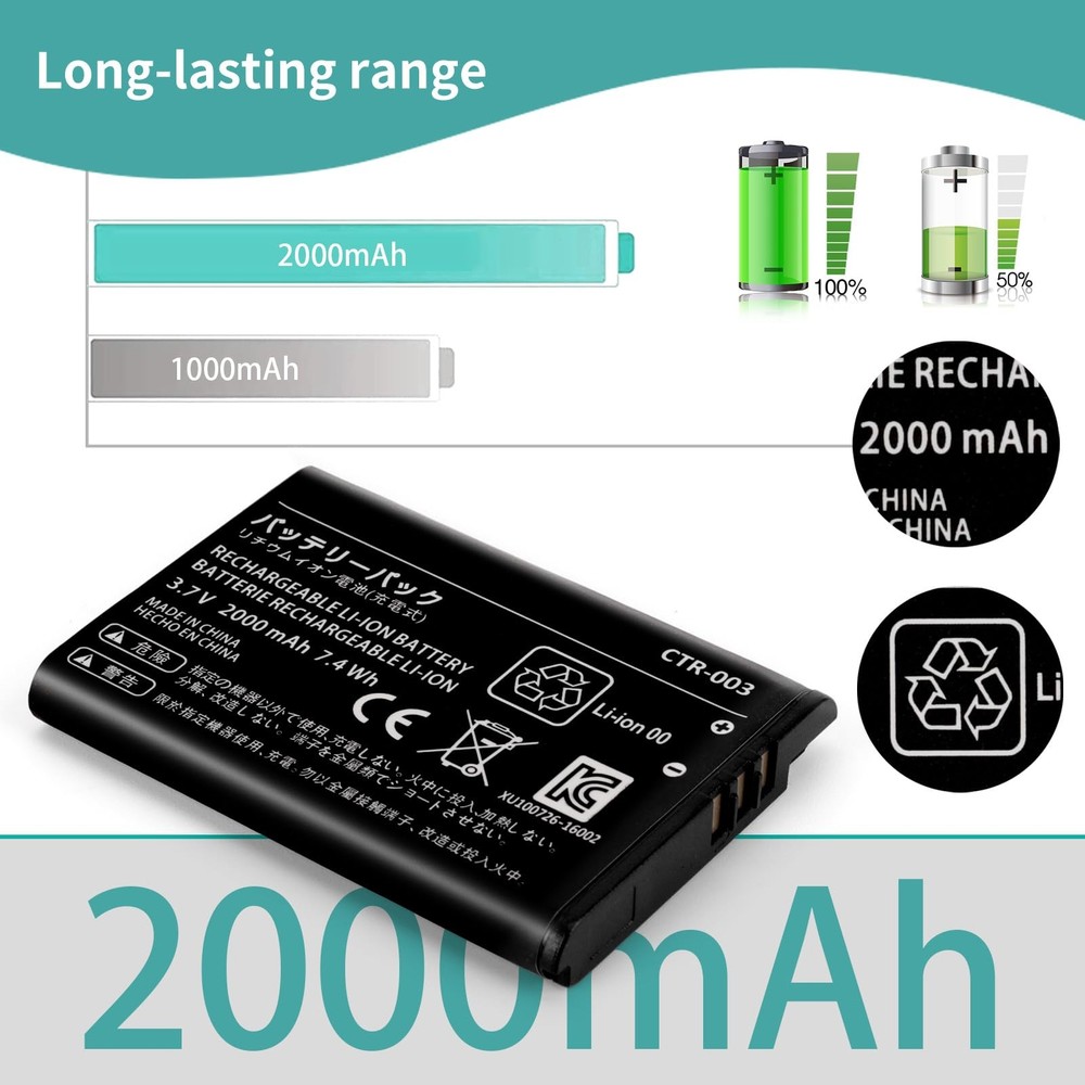 Replacement 3DS 2DS Battery CTR-003 Compatible with for Nintendo Old 3DS, 2DS...