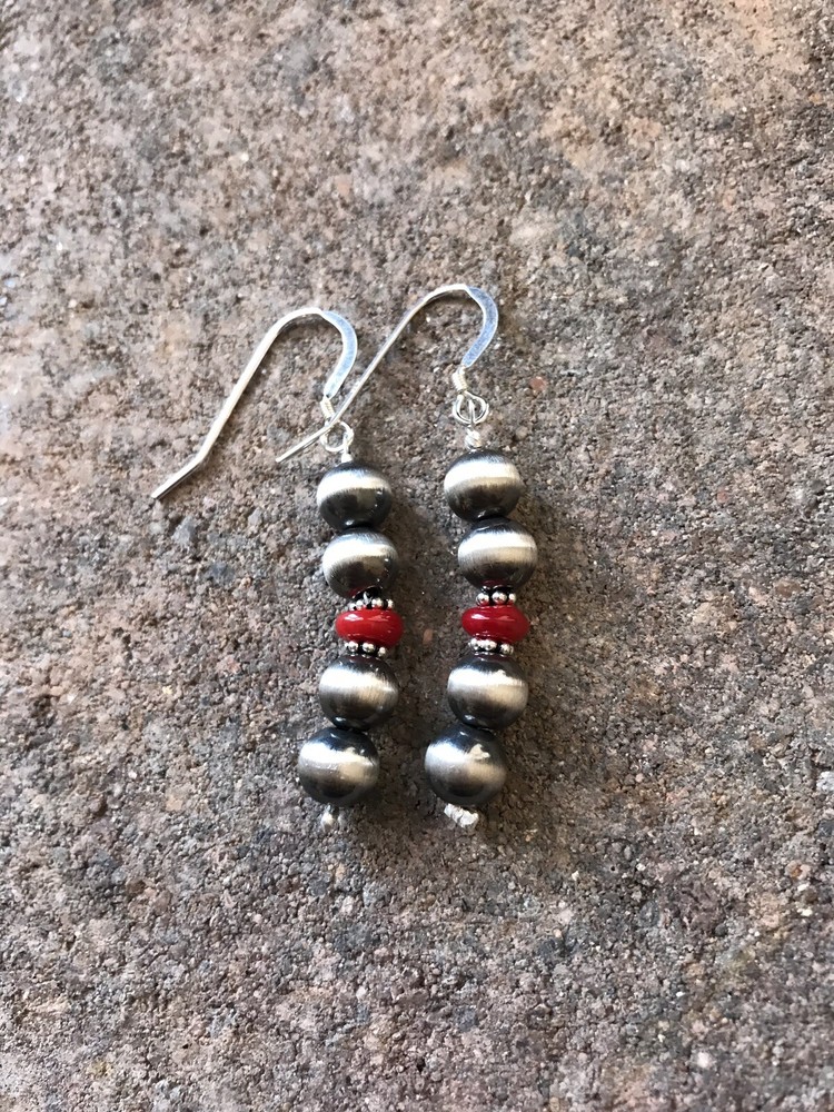 Sterling Silver 7mm Pearls Coral Earrings.