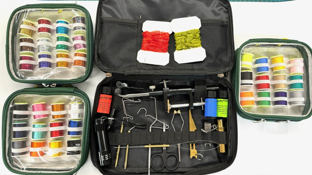 full Fly Tying Tools, Materials Kit &Tinsel, Floss, Thread, Glue,Torch,vise,bag