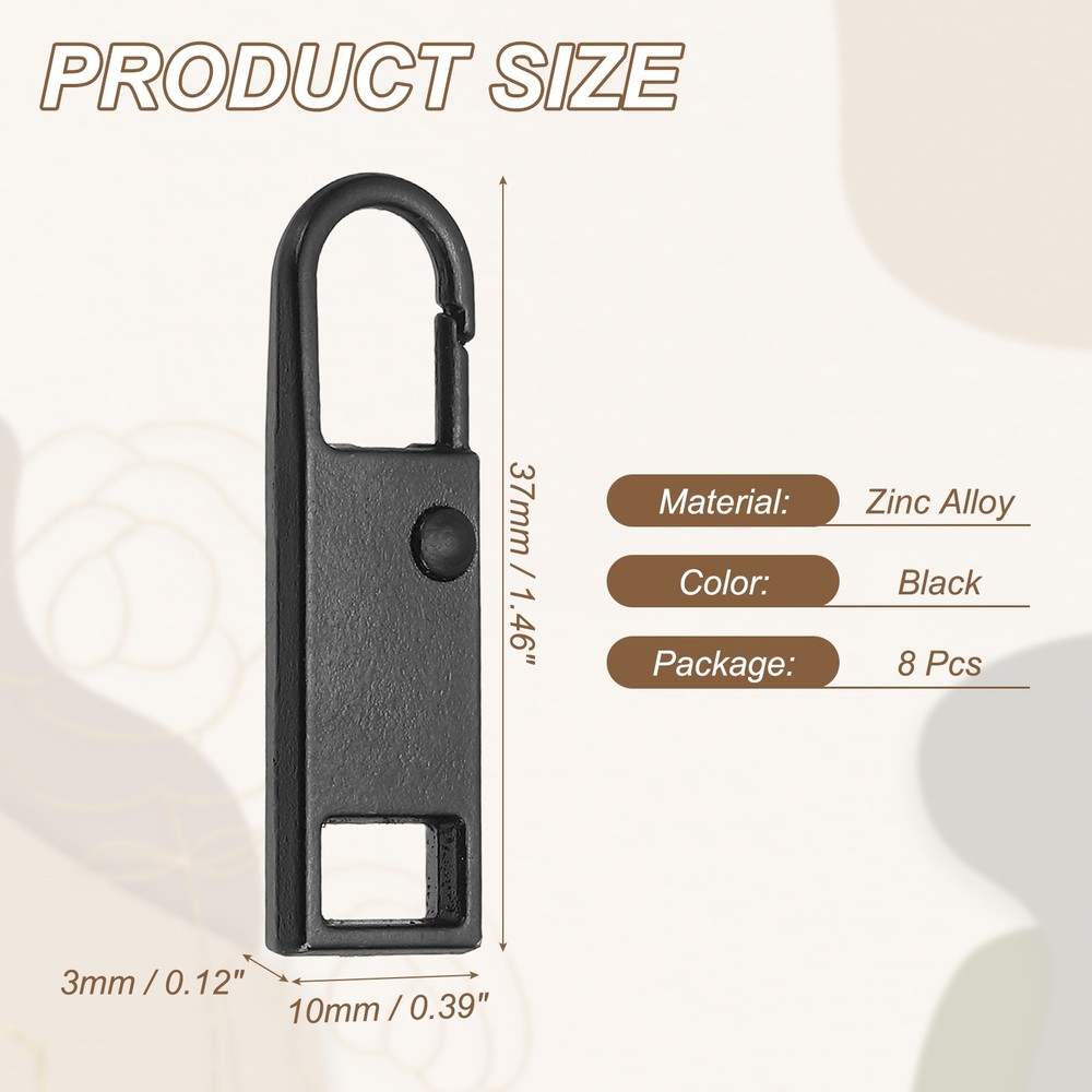 8Pcs Metal Zipper Pull Replacement for Luggage, Black Medium
