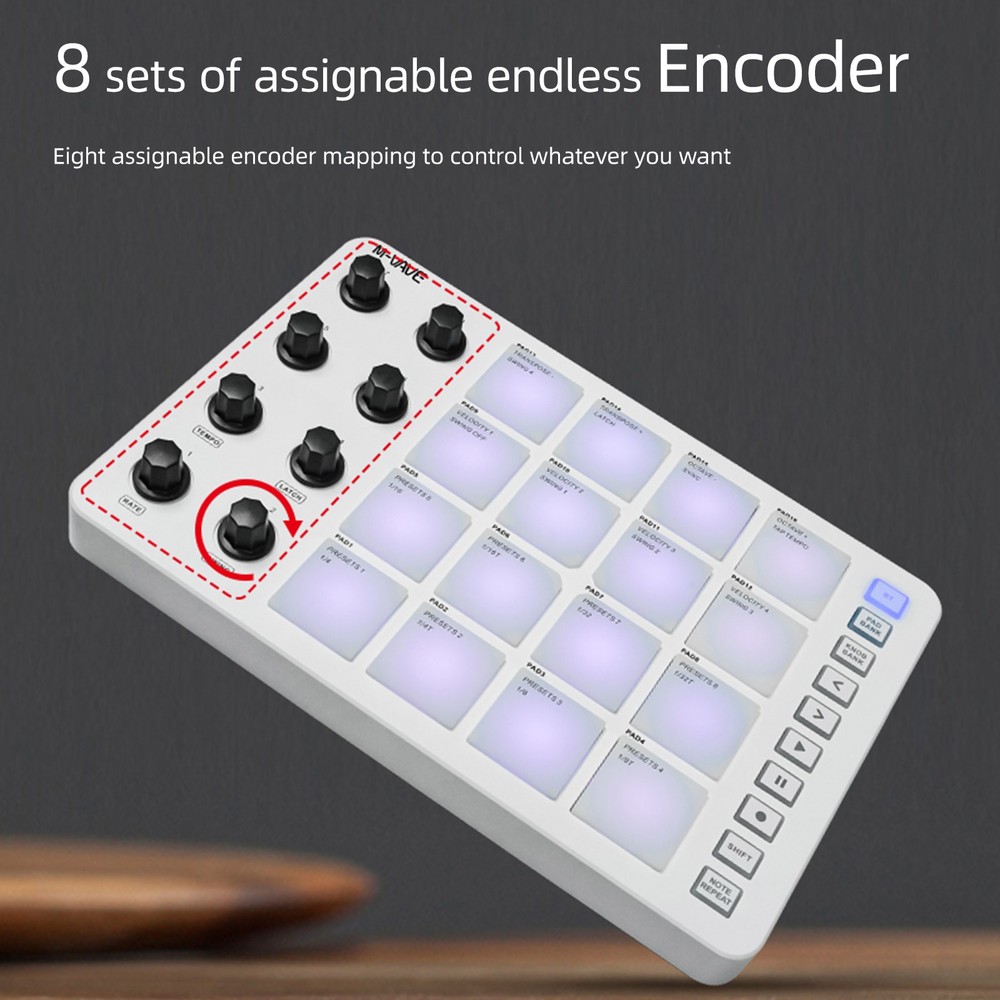 M-VAVE SMC-PAD Wireless MIDI Drum Pad Controller 8 Knobs for Beginner