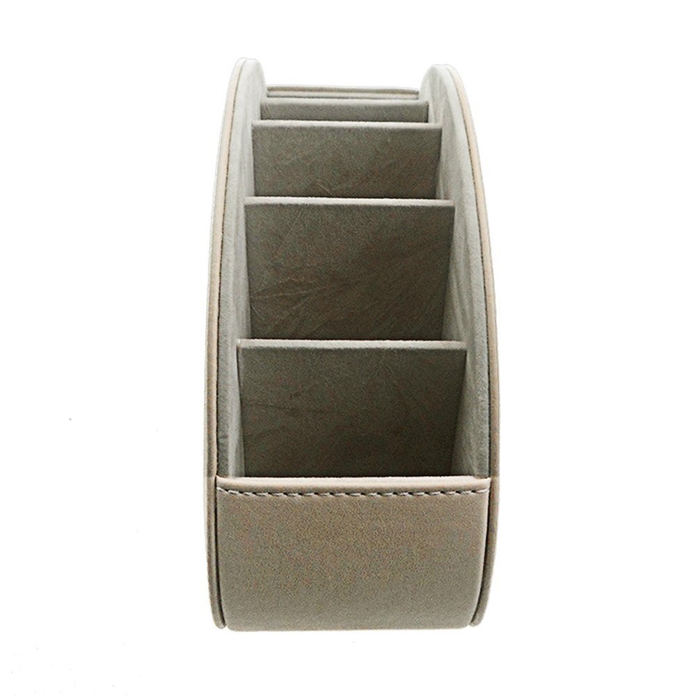 Beige Leather 5 Compartment Remote Control Holder Desk Storage Organizer Caddy
